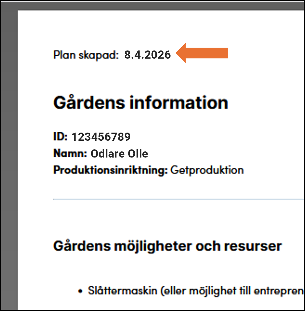 Sk&auml;rmbild av planens utskrift.