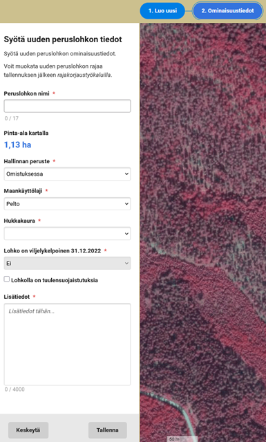 Kuvankaappaus Vipusta. Piirr&auml; uusi peruslohko kartalle.