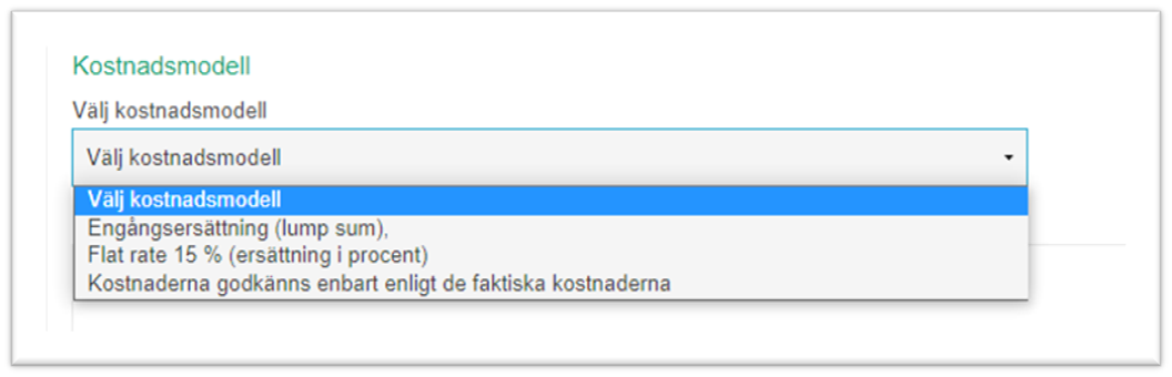 Välj kostnadsmodell.