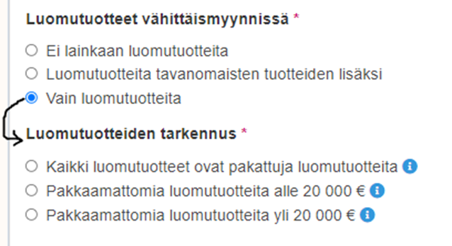 Vain luomutuotteita-valinta.