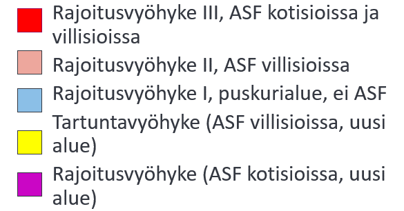 Edellä olevan karttakuvn rajoitusvyöhykkeiden värien selitykset.