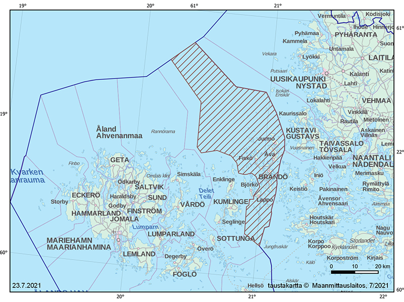 Karta över restriktionszon på Åland.