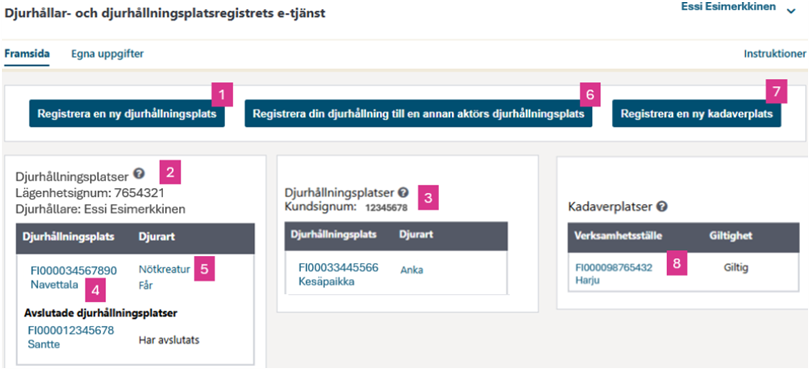 Djurhållar- och djurhållningsplatsregistrets e-tjänst.