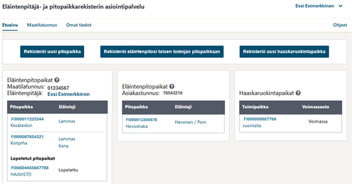 EPR:n uusi etusivunäkymä.