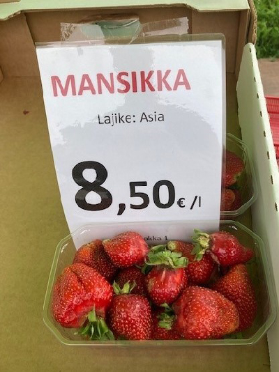 Jordgubbar till salu, sorten är Asia.