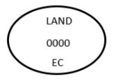 EU:s ovala identiferingsmärke med text LAND 0000 EC.