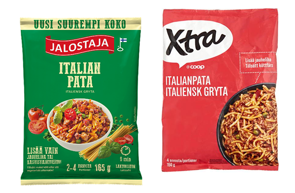 Xtra Italian pata ja Jalostajan Italian pata ainespussit.