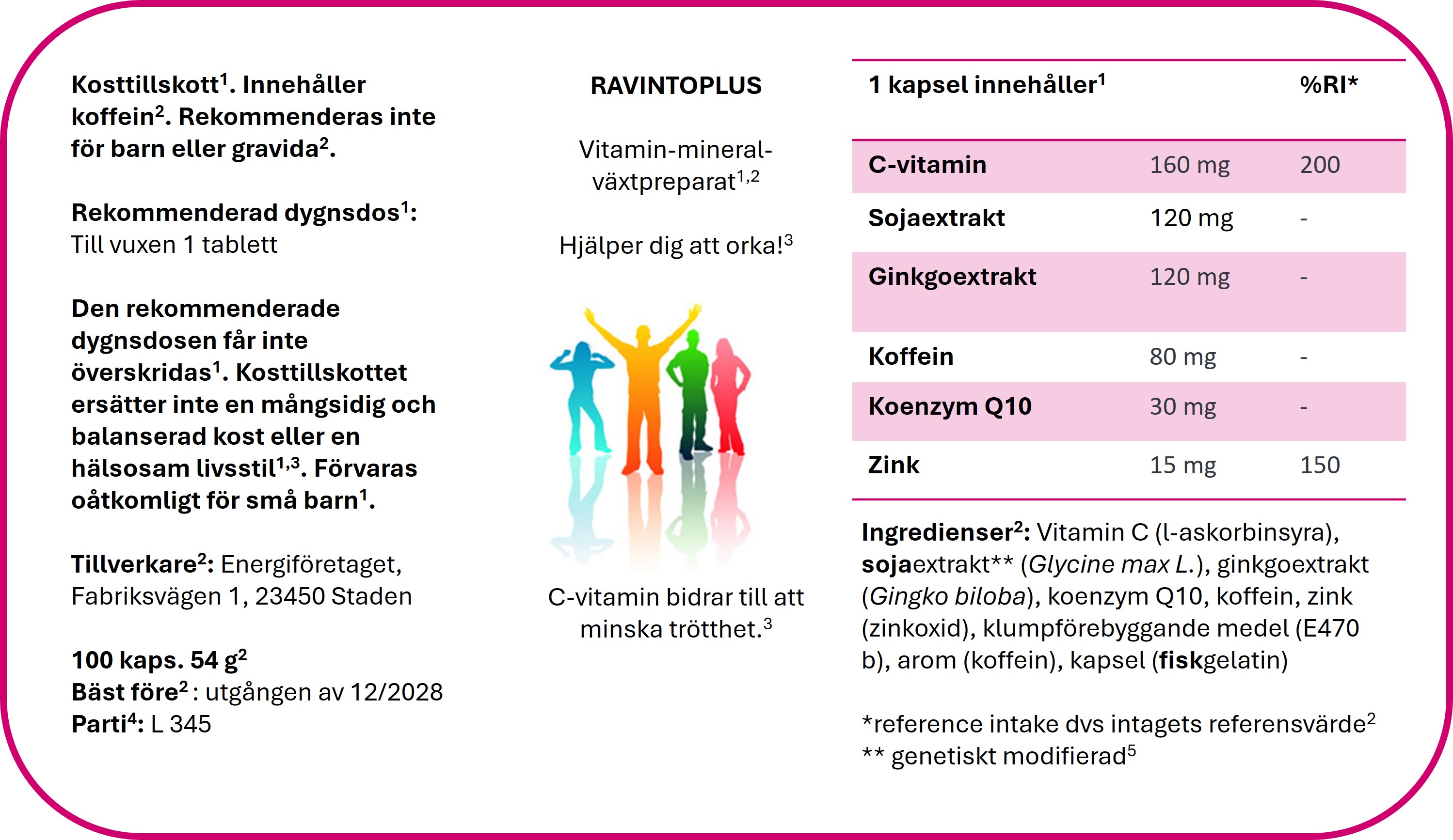 Modell för märkning av kosttillskott med krav på märkning med fotnoter.