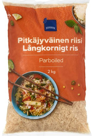 Rainbow Pitkäjyväinen riisi 2 kg pakkaus.