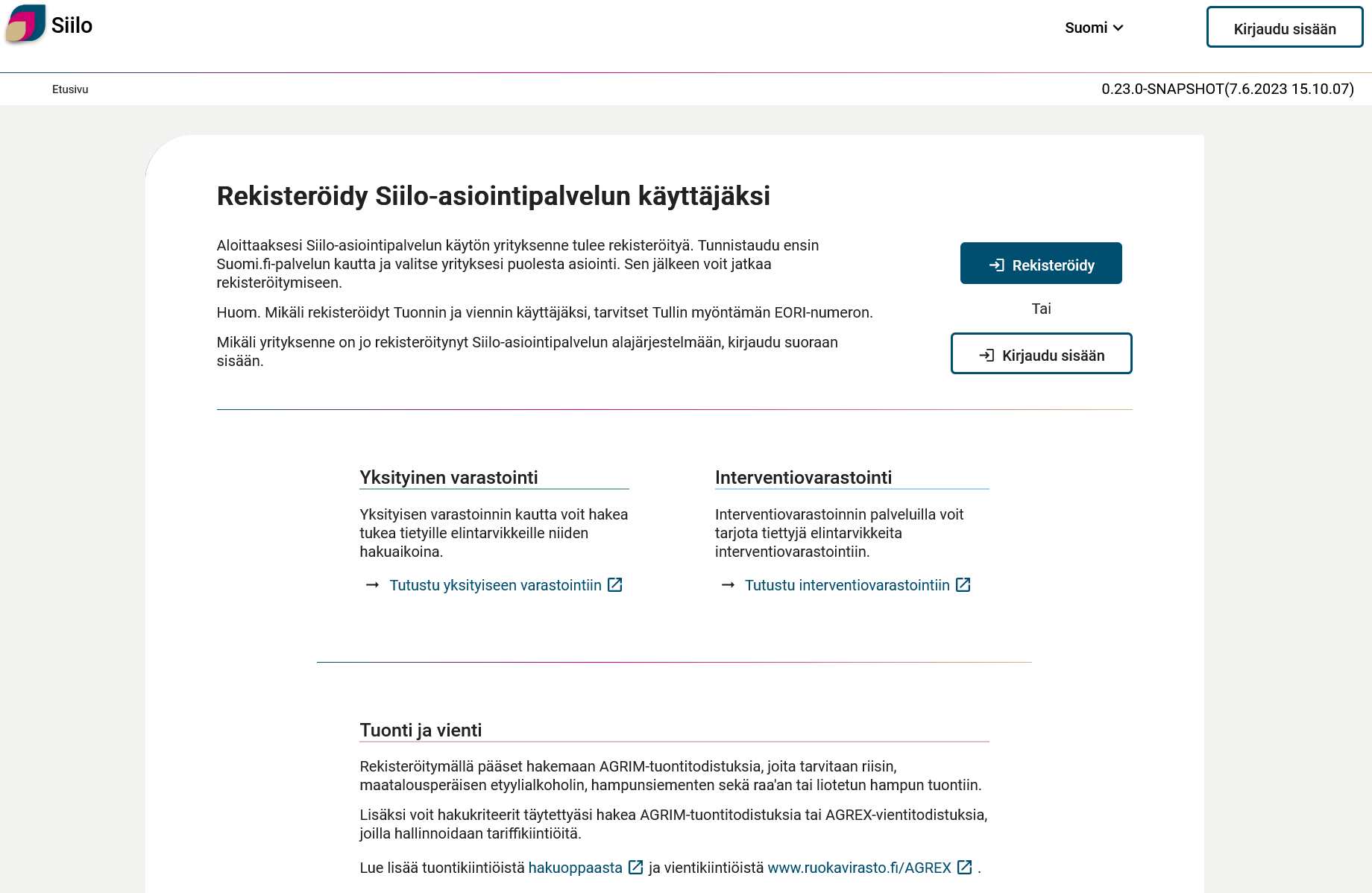 Kuvankaappaus Siilo-asiointipalvelun rekisteröitymissivusta