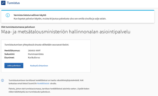 Kuvankaappaus Siilo-asiointipalveluun rekisteröityvästä välittyvät henkilötiedot.png