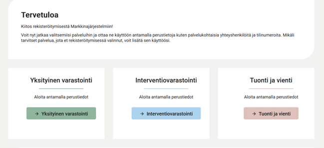 Kuvankaappaus Siilon pääsivusta rekisteröitymisen jälkeen