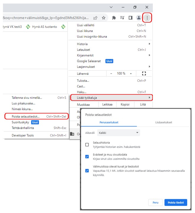 Google Chrome välimuistin tyhjentäminen