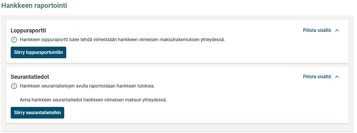 Hankkeen raportointi