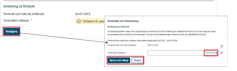 Kvittering ava f&ouml;rskott