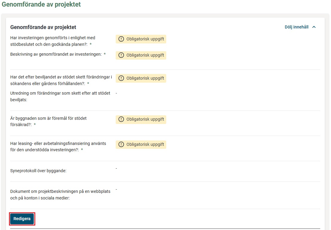 Gemonf&ouml;rande av projektet