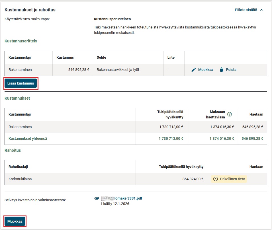 Kustannusperusteinen kustannukset ja rahoitus