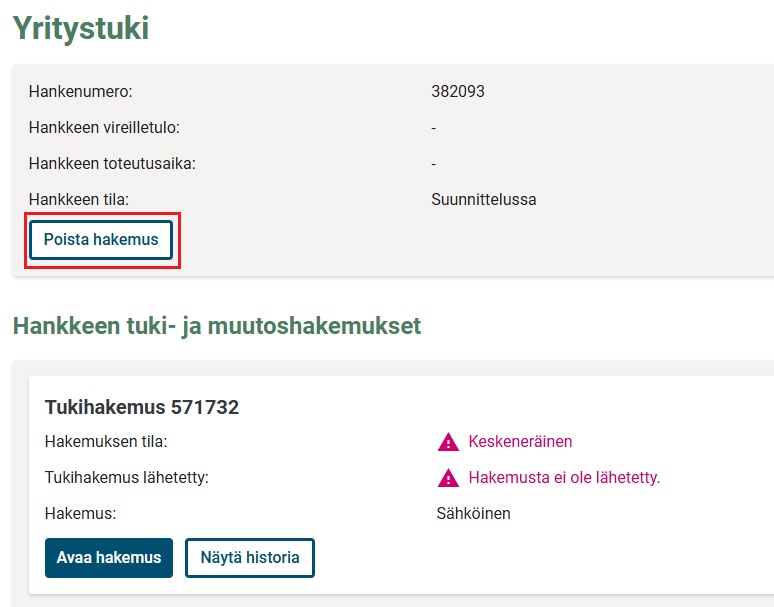 Poista hakemus