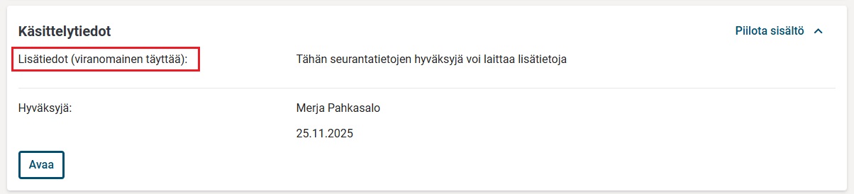 Käsittelijän lisätiedot