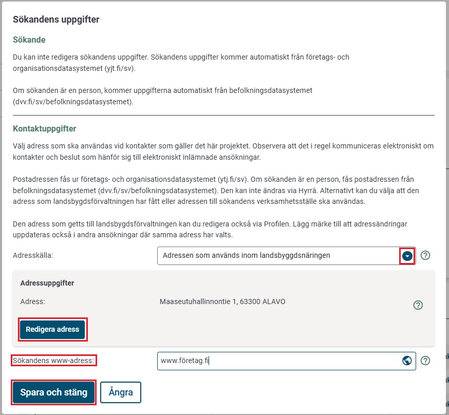 Redigera adress