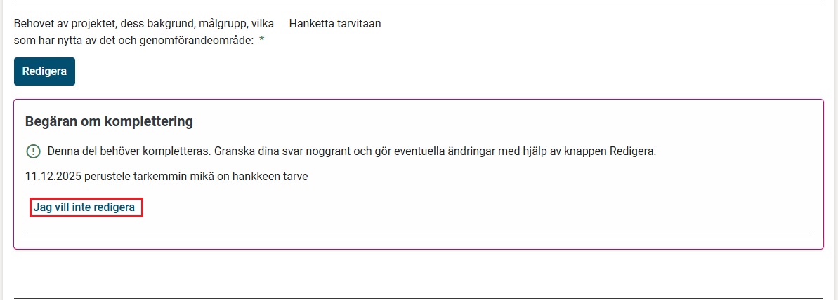 Jag vill inte redigera