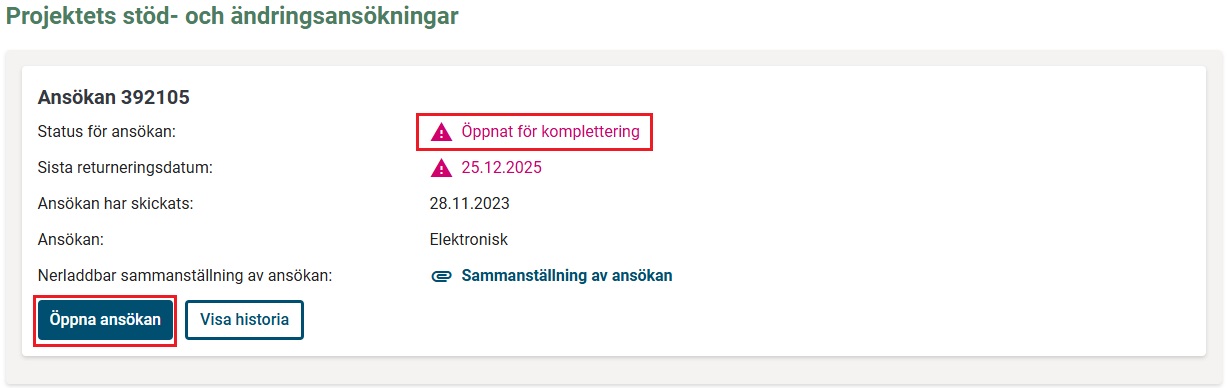 Projektets st&ouml;d- och &auml;ndringsans&ouml;kningar