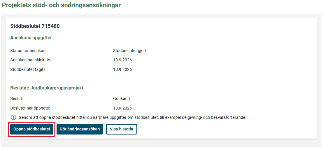 Öppna stödbeslutet