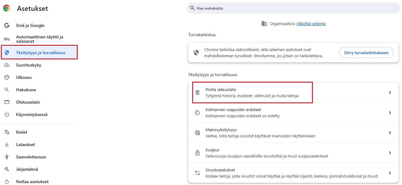 Chrome poista selausdata