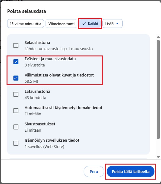 Chrome poista tältä laitteelta