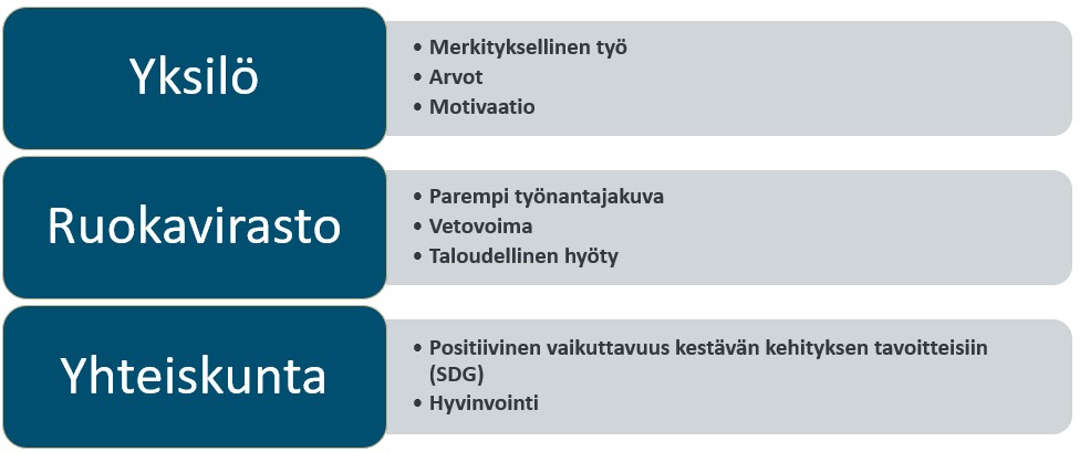 Vastuullisuuden kehittämisen hyödyt eri tasoilla.