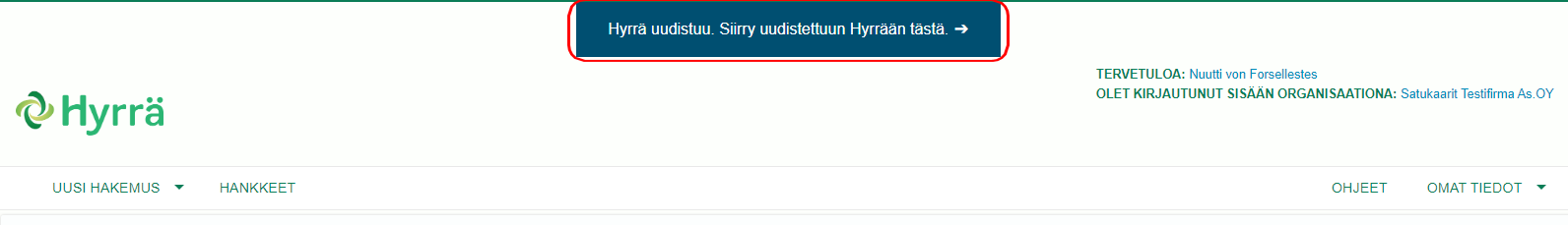 Siirtyminen Hyrrän vanhasta käyttöliittymästä uuteen