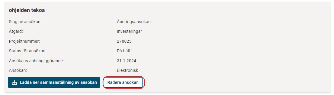 Radera ändringsansökan