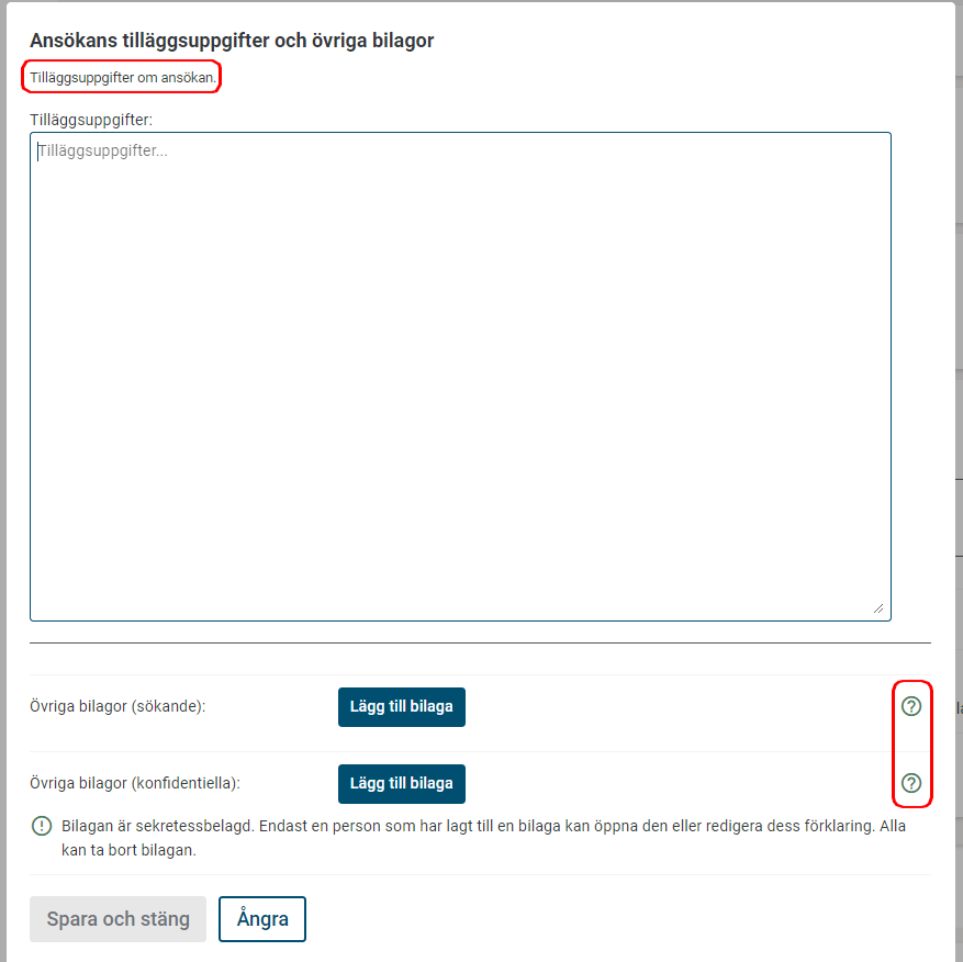tillaggsuppgifter om ansokan