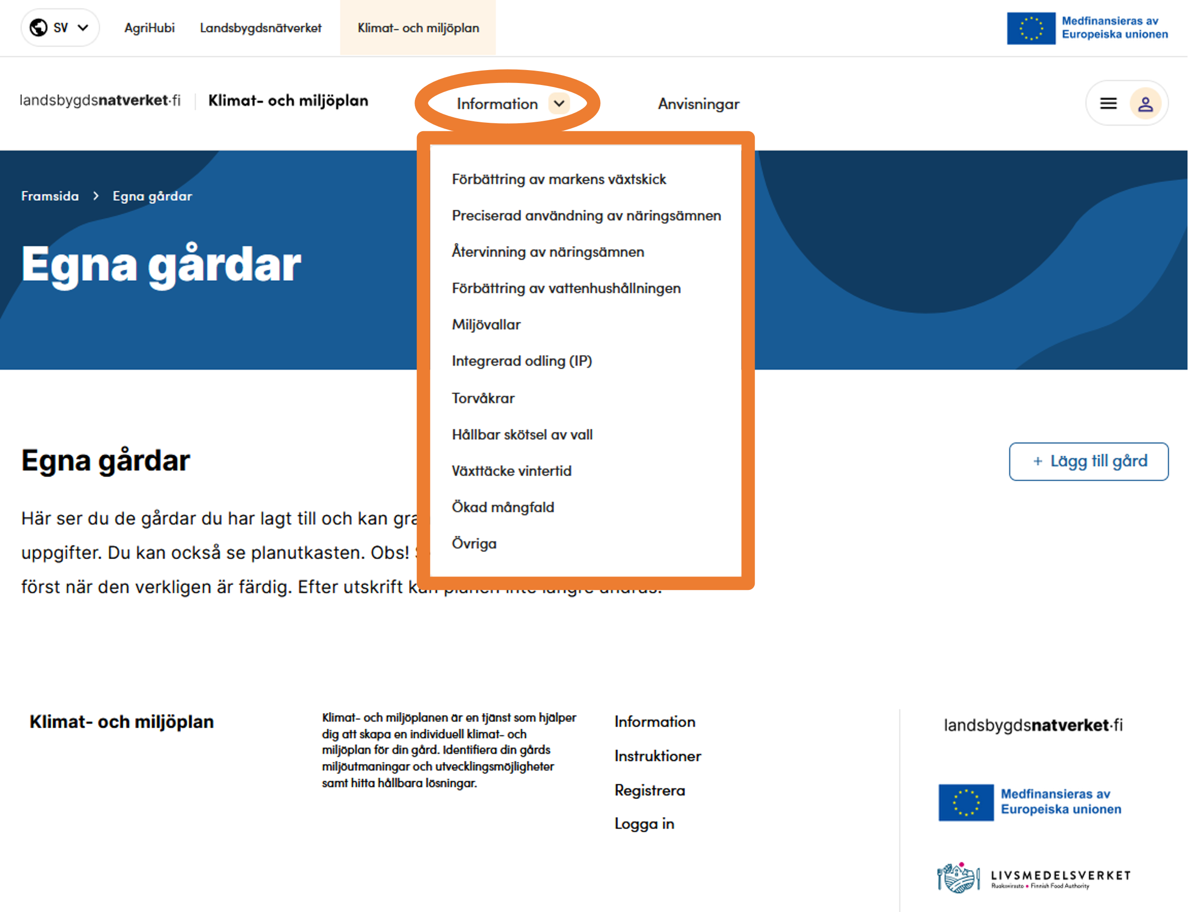 Skärmbild från informationsanvsnittet
