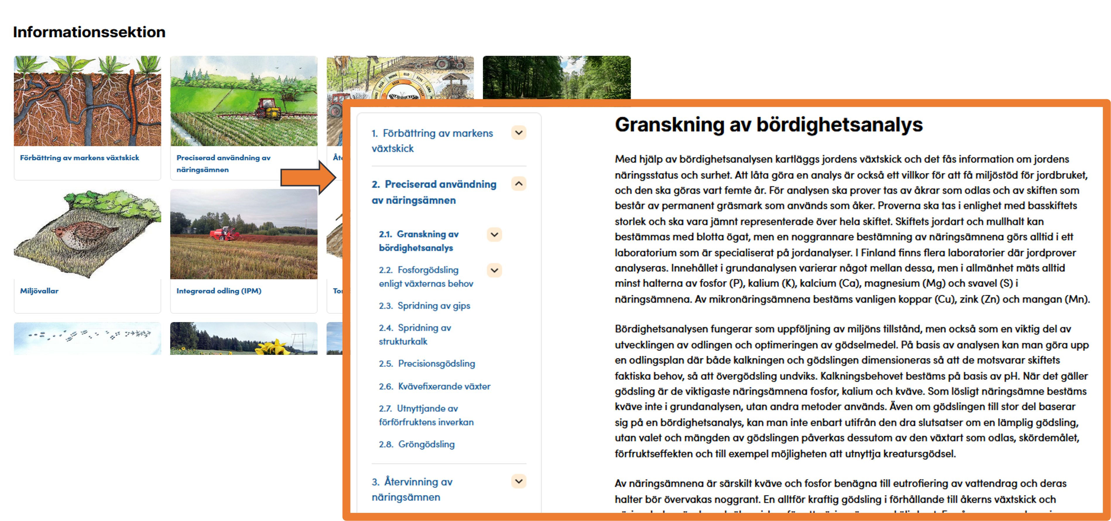 Skärmbild från informationsanvsnittet