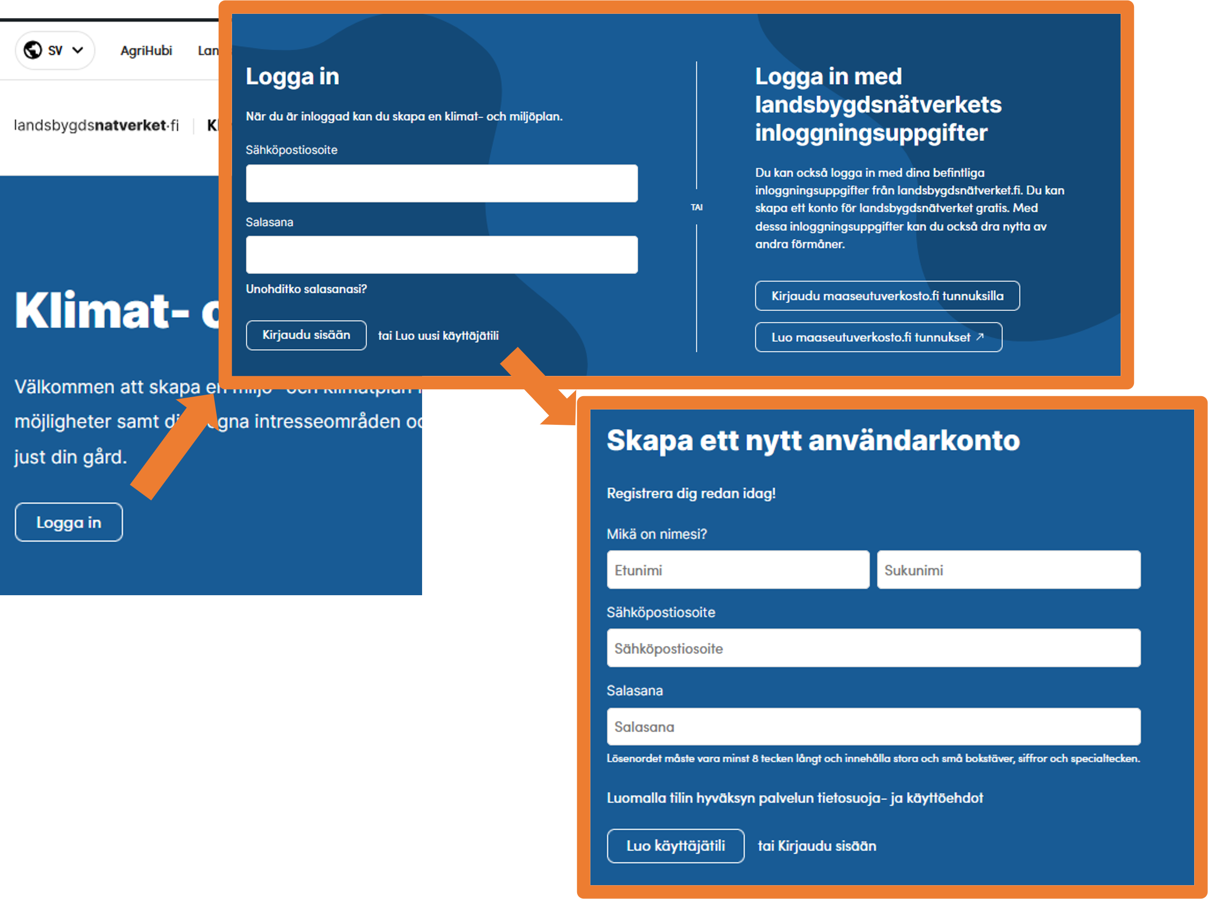 Skärmbild från sidan logga in