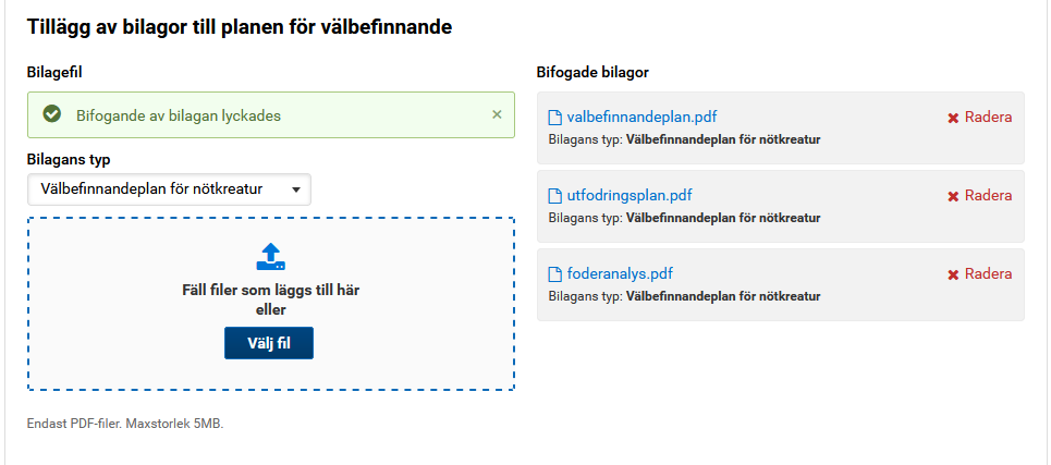 Skärmdump av viputjänsten, tillägg av bilagor