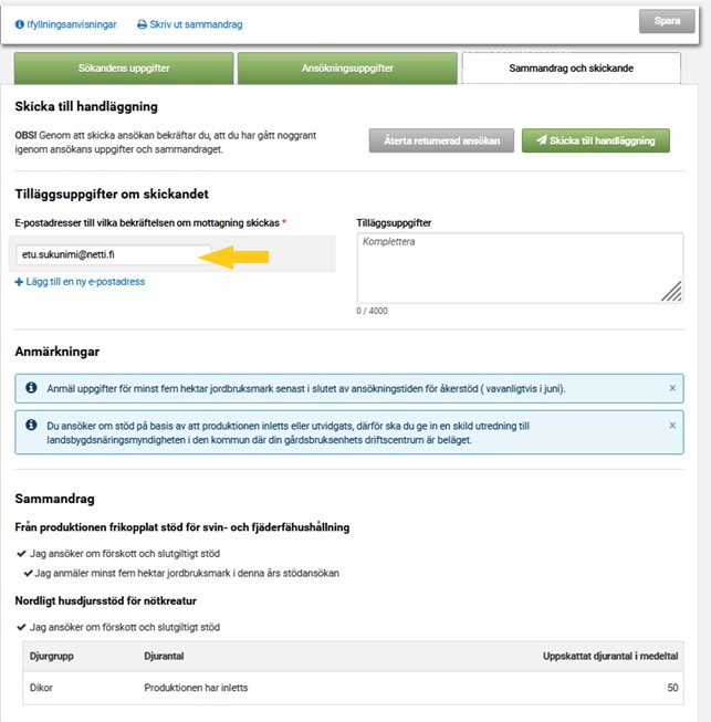 Sk&auml;rmdump ur Viputj&auml;nsen, mellanbladet f&ouml;r sammandrag och skickande