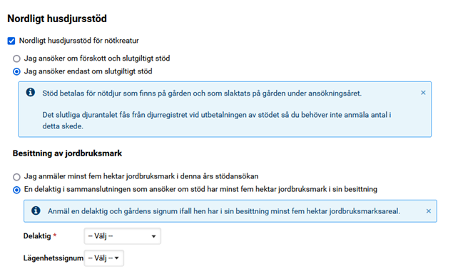 Skärmdump ur Viputjänsten, Anmälan om besittning av jordbruksmark då det är frågan om samfund och aktiebolag