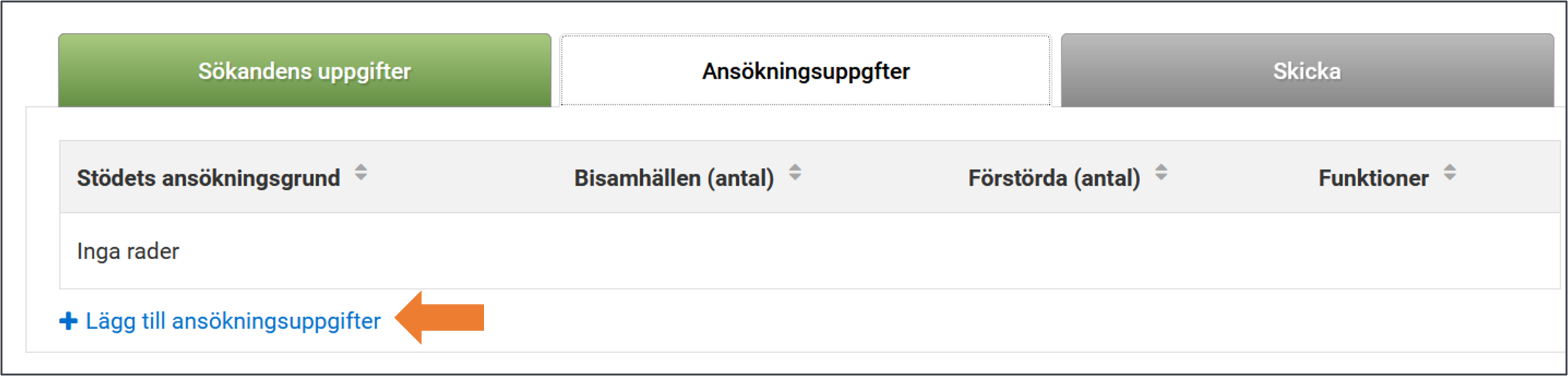 Skärmdump från Viputjänsten Lägg till ansökningsuppgifter.