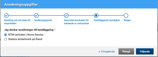 Skärmdump från Viputjänsten Delen för val av handläggare.