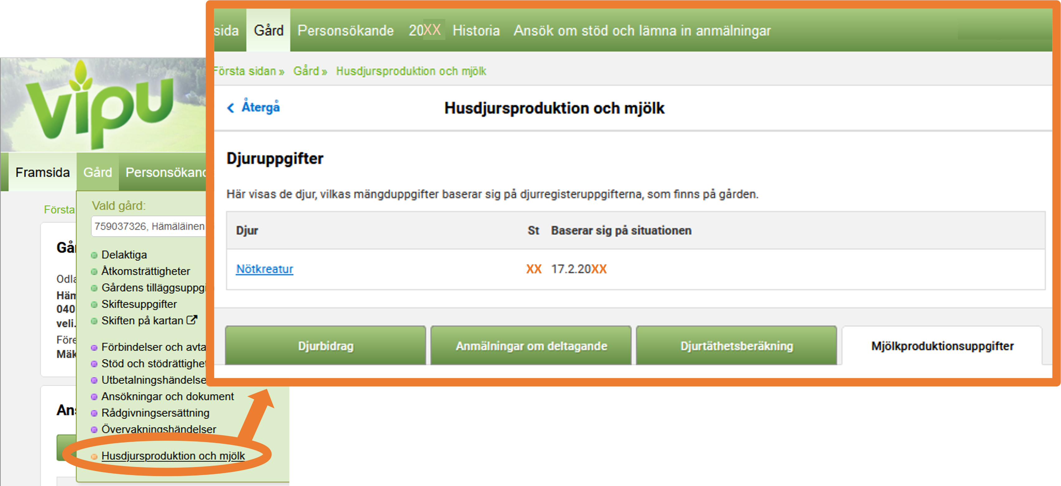 Skärmbild från Viputjänsten.