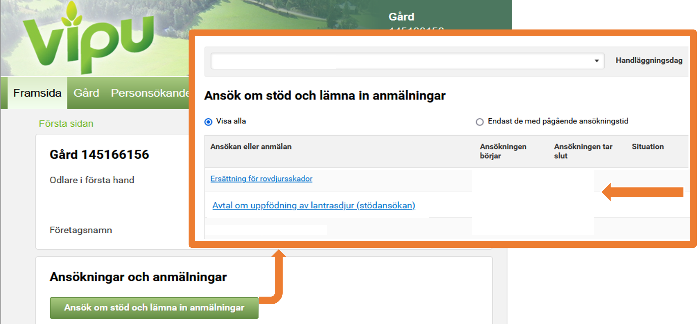 Skärmbild från Viputjänsten.