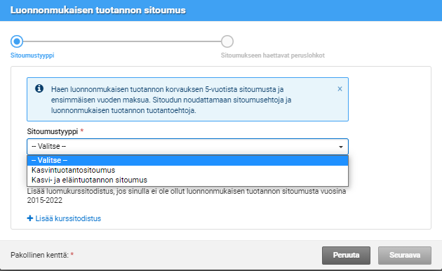 Kuvakaappaus Vipusta, sitoumustyypin valinta