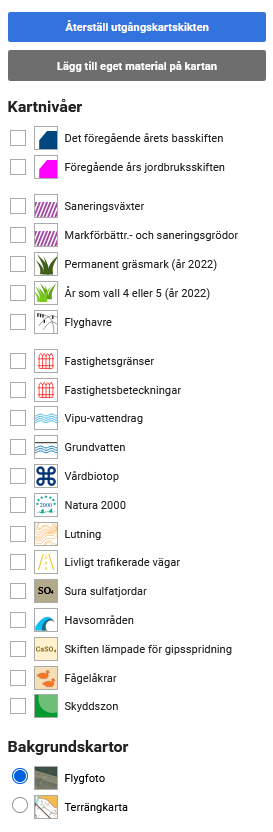 Skärmdump ur Viputjänsten, kartnivåerna