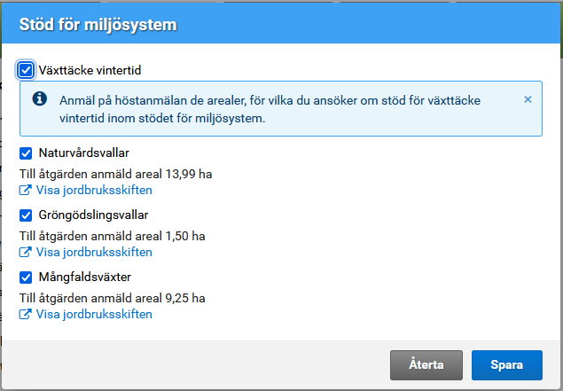 Skärmdum ur Viputjänsten, miljösystemet