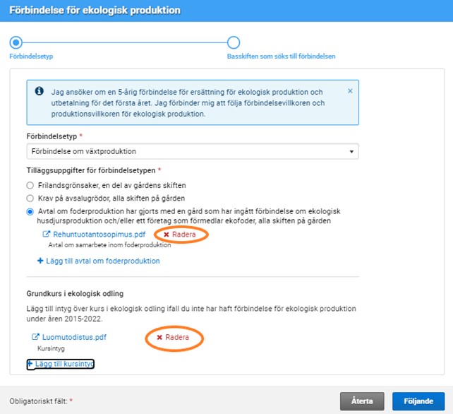 Skärmdump ur Viputjänsten, radera bilaga