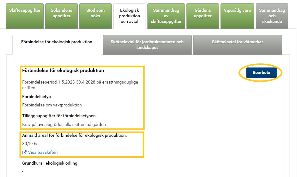 Skärmdump ur Viputjänsten, gård med växtproduktion