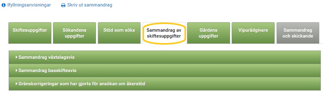 Skärmdump ur Viputjänsten, sammandrag