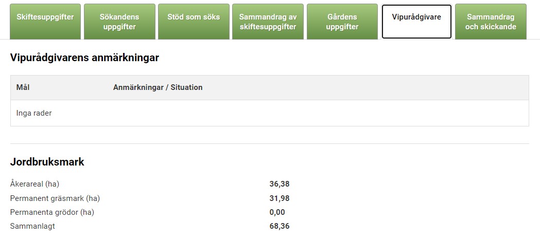 Skärmdump ur Viputjänsten, vipurådgivaren